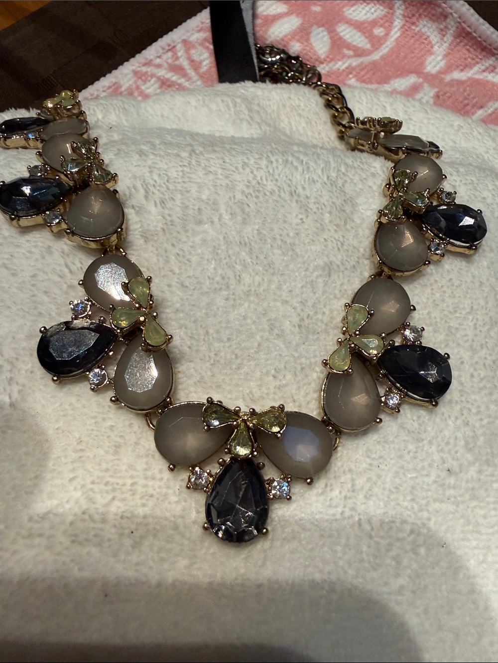 Elegant Grey and Black Teardrop Statement Necklace, 18”